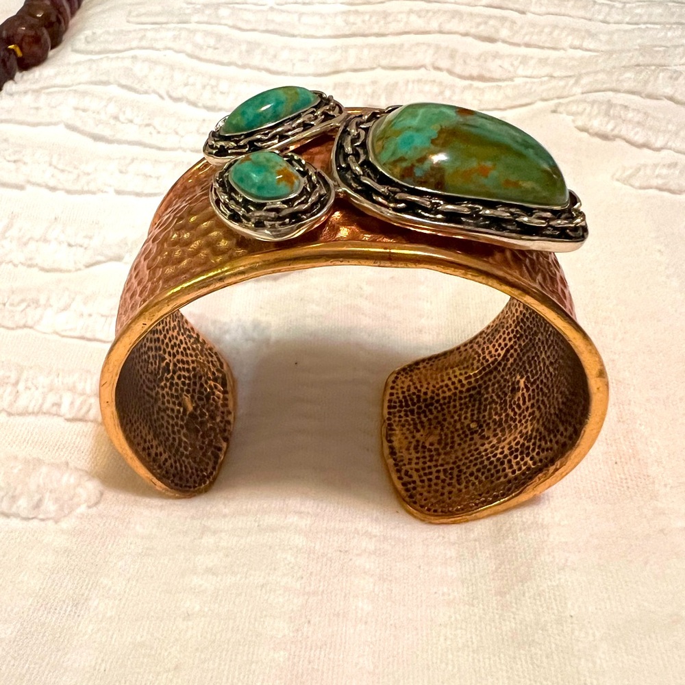 Hammered copper and turquoise cuff bracelet